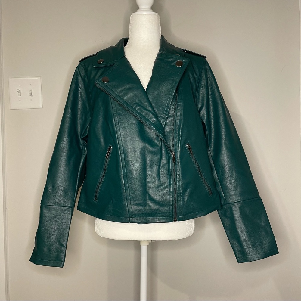 Eloquii Green Vegan Leather Moto Jacket size 14/16